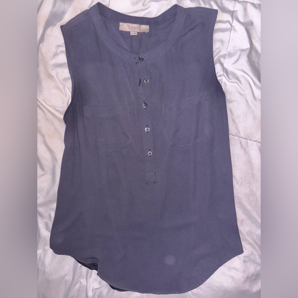 LOFT Sleeveless Button-Down Blouse - Blue